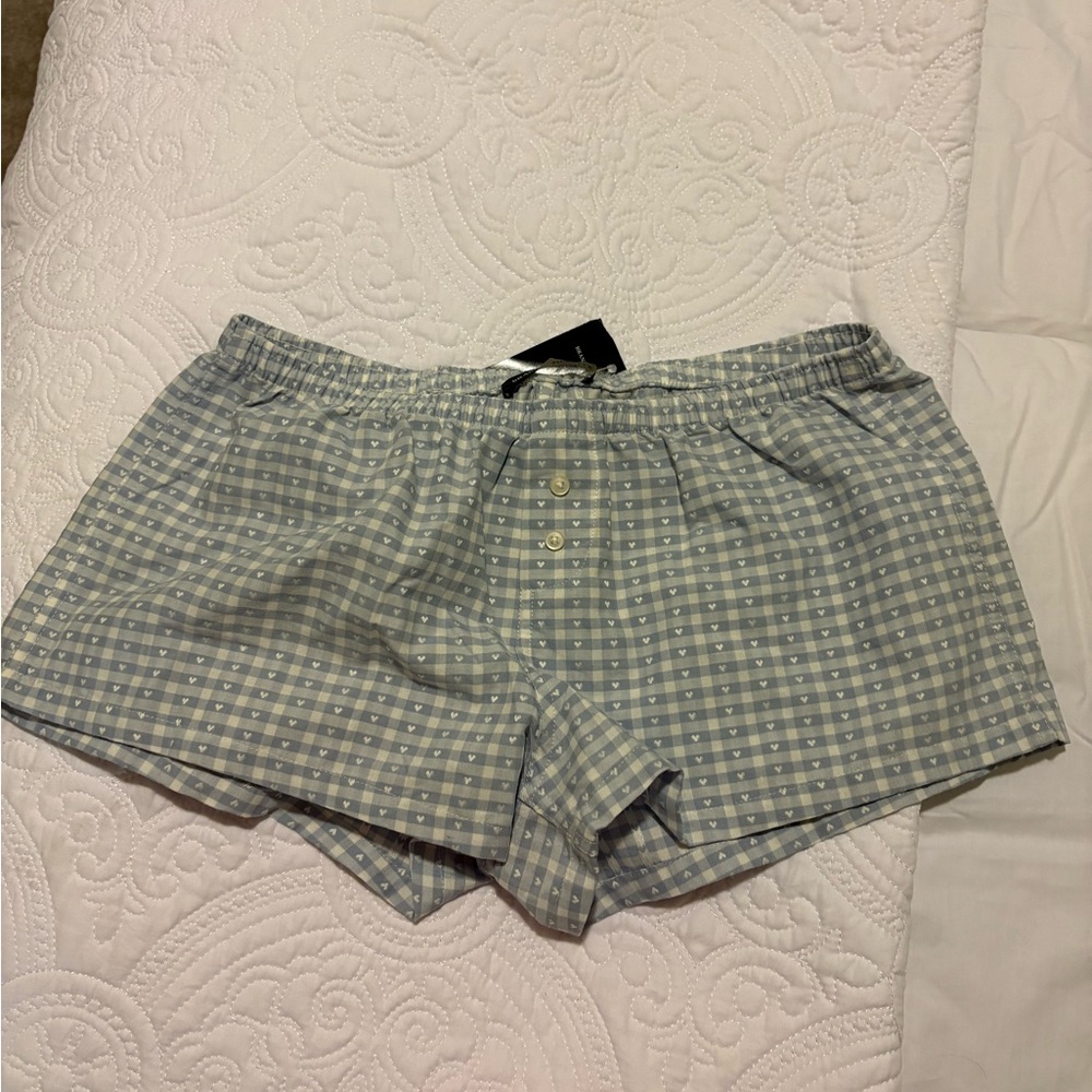 Brandy Melville Blue and White Gingham Lounge Shorts